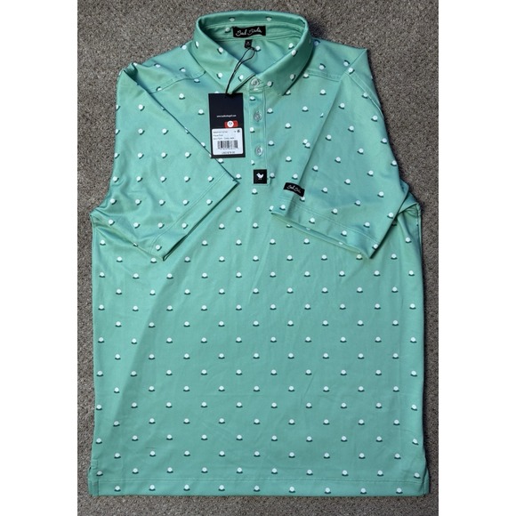 New Bad Birdie Mens M Pique Polo Aim Point Green Men's All Over Golf Ball Shirt - Picture 2 of 7